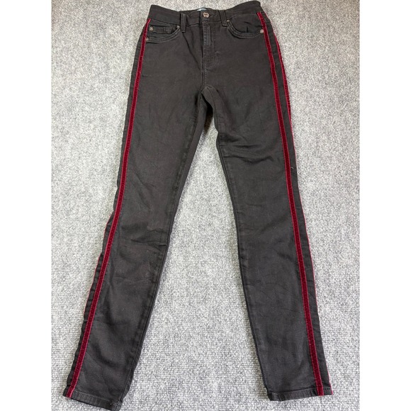 7 For All Mankind Denim - 7 For All Mankind b(air) High Waist Ankle Skinny Jeans Black Velvet Stripe 24